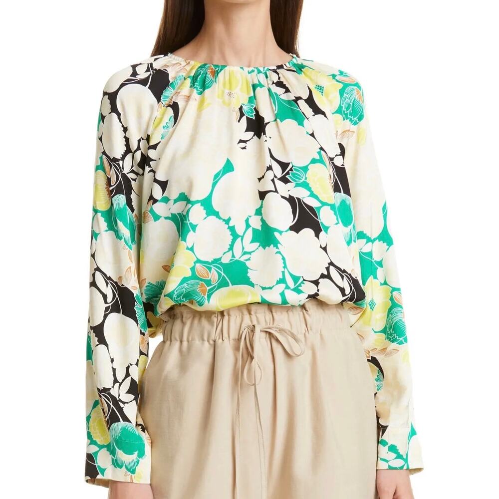 Rodebjer Solomiya Floral Puff Long Sleeve Top Spring Green Career $290 XS EUC